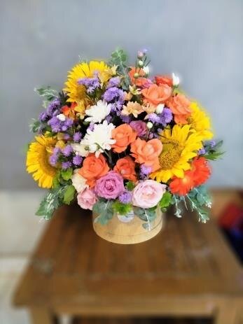 Wrapped pink and white bouquet from Flower Power Bali catalogue